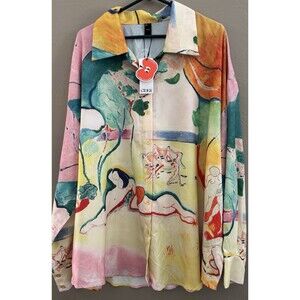 Henri Matisse Joy of Life Fauvism Fine Art Landscape Cider Button Up Shirt NWT